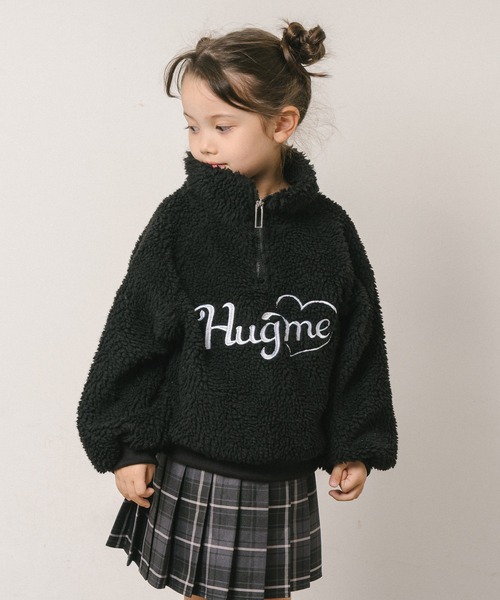 URBAN CHERRY（アーバンチェリー）の「【HUGMEボア】（軽ふわ保温素材）ハートロゴ刺繍スタンドカラーハーフジップトップス（その他トップス・キッズ・ブラウン/アイボリー/ブラック・110cm/120cm/130cm/140cm/150cm）」の19枚目の写真