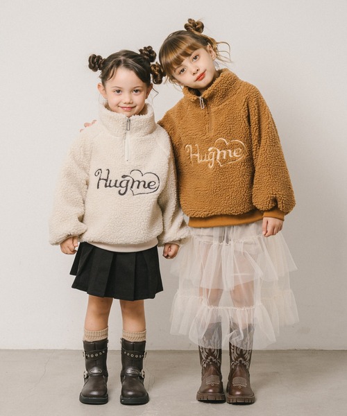 URBAN CHERRY（アーバンチェリー）の「【HUGMEボア】（軽ふわ保温素材）ハートロゴ刺繍スタンドカラーハーフジップトップス（その他トップス・キッズ・ブラウン/アイボリー/ブラック・110cm/120cm/130cm/140cm/150cm）」の14枚目の写真