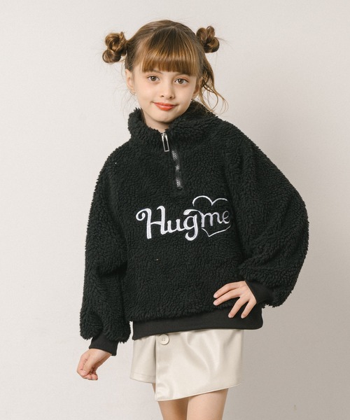 URBAN CHERRY（アーバンチェリー）の「【HUGMEボア】（軽ふわ保温素材）ハートロゴ刺繍スタンドカラーハーフジップトップス（その他トップス・キッズ・ブラウン/アイボリー/ブラック・110cm/120cm/130cm/140cm/150cm）」の16枚目の写真