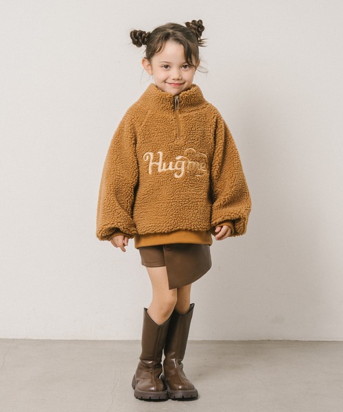URBAN CHERRY（アーバンチェリー）の「【HUGMEボア】（軽ふわ保温素材）ハートロゴ刺繍スタンドカラーハーフジップトップス（その他トップス・キッズ・ブラウン/アイボリー/ブラック・110cm/120cm/130cm/140cm/150cm）」の13枚目の写真