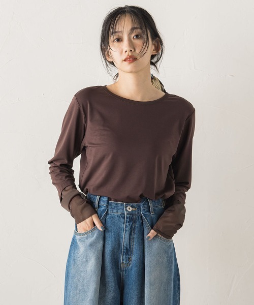 Droite lautreamont(ドロワットロートレアモン)の「シアー天竺カットソー≪洗濯機で洗える≫(Tシャツ/カットソー・レディース・ブラウン/ブラック/オフホワイト・M)」の1枚目の写真