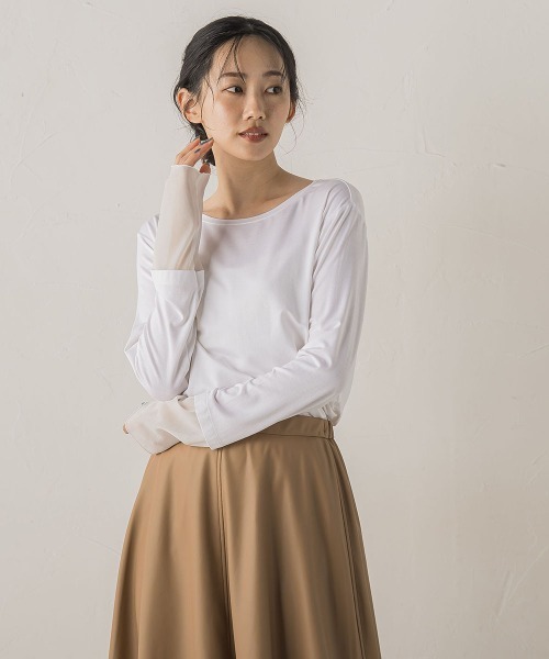 Droite lautreamont(ドロワットロートレアモン)の「シアー天竺カットソー≪洗濯機で洗える≫(Tシャツ/カットソー・レディース・ブラウン/ブラック/オフホワイト・M)」の2枚目の写真