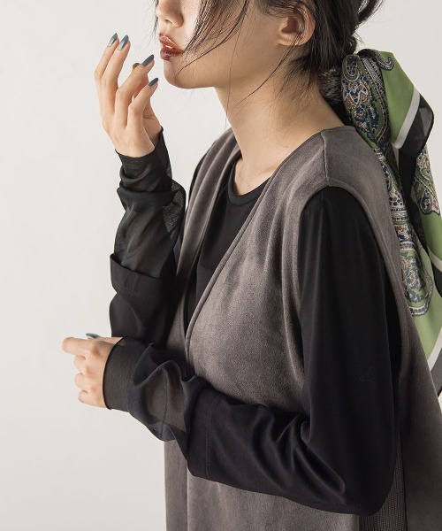 Droite lautreamont(ドロワットロートレアモン)の「シアー天竺カットソー≪洗濯機で洗える≫(Tシャツ/カットソー・レディース・ブラウン/ブラック/オフホワイト・M)」の12枚目の写真
