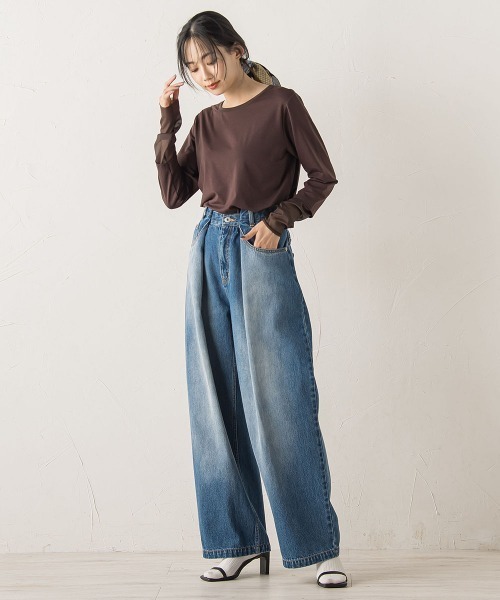 Droite lautreamont(ドロワットロートレアモン)の「シアー天竺カットソー≪洗濯機で洗える≫(Tシャツ/カットソー・レディース・ブラウン/ブラック/オフホワイト・M)」の17枚目の写真