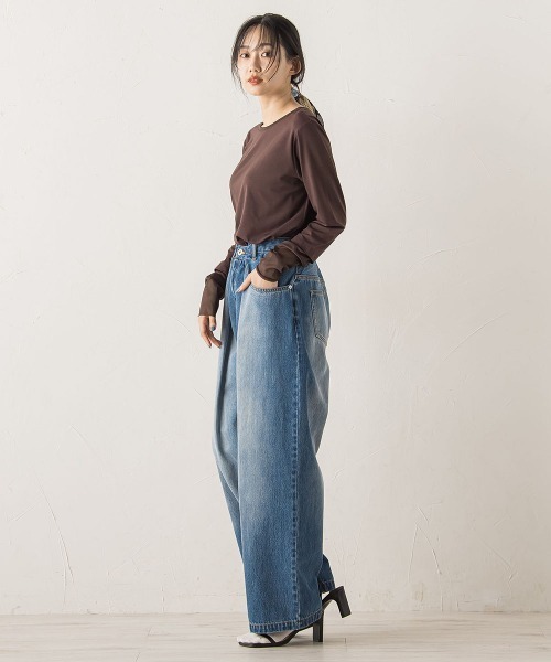 Droite lautreamont(ドロワットロートレアモン)の「シアー天竺カットソー≪洗濯機で洗える≫(Tシャツ/カットソー・レディース・ブラウン/ブラック/オフホワイト・M)」の18枚目の写真