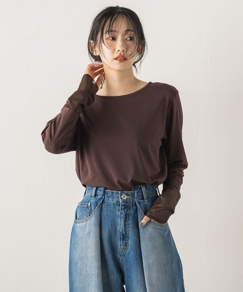 Droite lautreamont(ドロワットロートレアモン)の「シアー天竺カットソー≪洗濯機で洗える≫(Tシャツ/カットソー・レディース・ブラウン/ブラック/オフホワイト・M)」の14枚目の写真