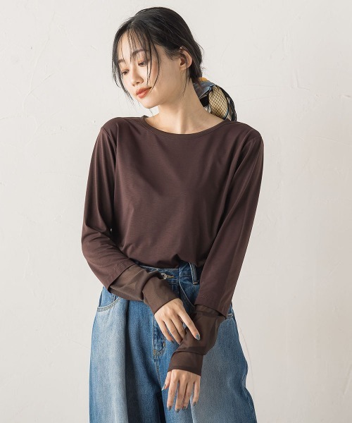 Droite lautreamont(ドロワットロートレアモン)の「シアー天竺カットソー≪洗濯機で洗える≫(Tシャツ/カットソー・レディース・ブラウン/ブラック/オフホワイト・M)」の15枚目の写真