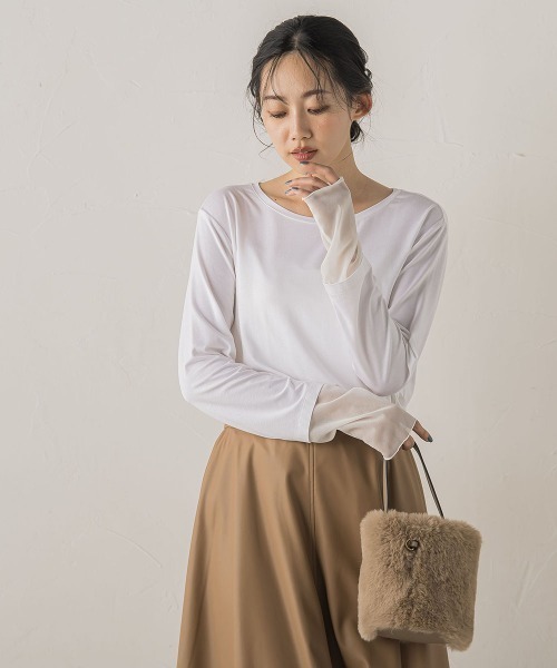 Droite lautreamont(ドロワットロートレアモン)の「シアー天竺カットソー≪洗濯機で洗える≫(Tシャツ/カットソー・レディース・ブラウン/ブラック/オフホワイト・M)」の4枚目の写真
