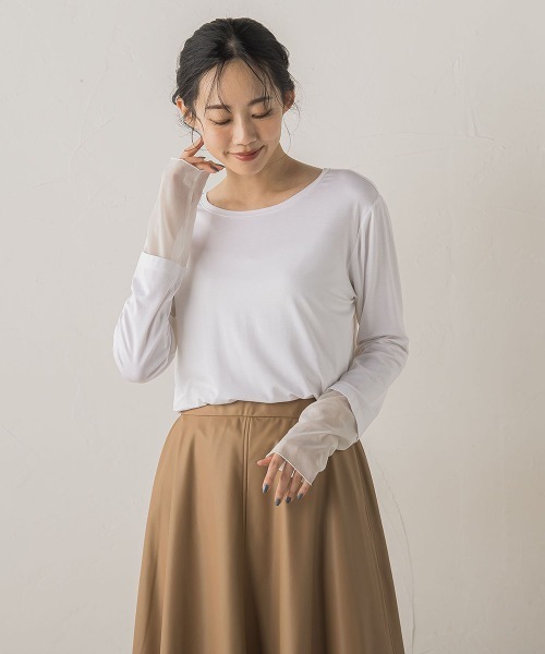 Droite lautreamont(ドロワットロートレアモン)の「シアー天竺カットソー≪洗濯機で洗える≫(Tシャツ/カットソー・レディース・ブラウン/ブラック/オフホワイト・M)」の5枚目の写真
