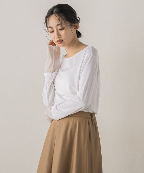 Droite lautreamont(ドロワットロートレアモン)の「シアー天竺カットソー≪洗濯機で洗える≫(Tシャツ/カットソー・レディース・ブラウン/ブラック/オフホワイト・M)」の6枚目の写真