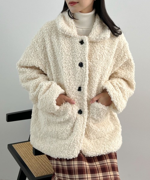 Futier land（フューティアランド）の「襟付きボアブルゾン（ブルゾン・レディース・アイボリー/グレイッシュベージュ・FREE）」の2枚目の写真