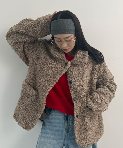 Futier land（フューティアランド）の「襟付きボアブルゾン（ブルゾン・レディース・アイボリー/グレイッシュベージュ・FREE）」の4枚目の写真