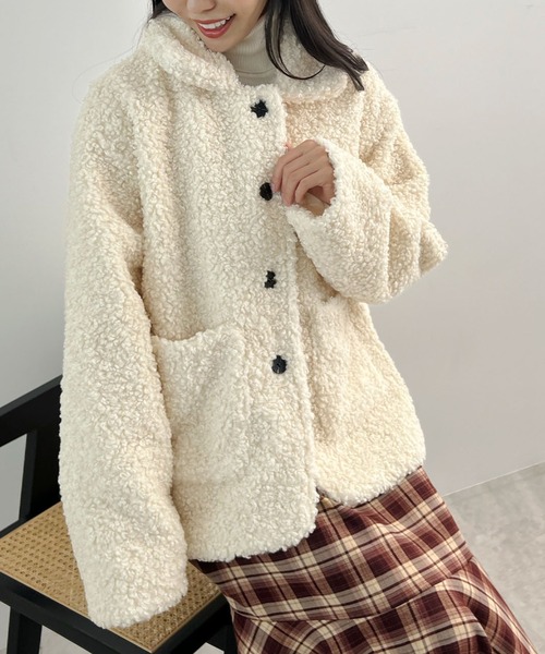 Futier land（フューティアランド）の「襟付きボアブルゾン（ブルゾン・レディース・アイボリー/グレイッシュベージュ・FREE）」の10枚目の写真