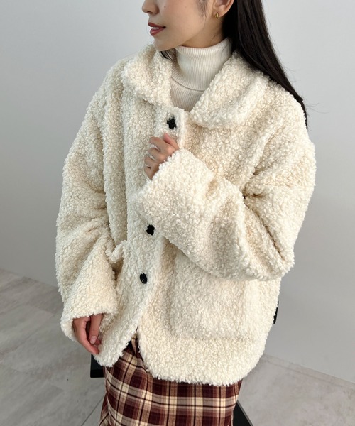 Futier land（フューティアランド）の「襟付きボアブルゾン（ブルゾン・レディース・アイボリー/グレイッシュベージュ・FREE）」の14枚目の写真