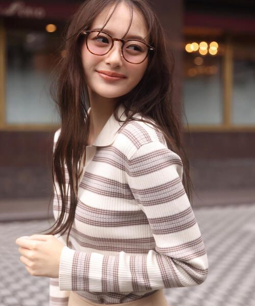 PROPORTION BODY DRESSING(プロポーションボディドレッシング)の「ポロボーダーニット / 1215270023(ニット/セーター・レディース・ホワイト系その他/ピンク/ネイビー・FREE)」の1枚目の写真