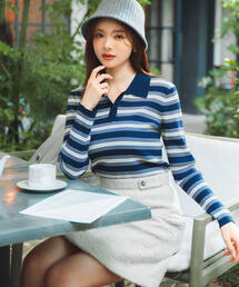 PROPORTION BODY DRESSING | 【加藤栞さん着用】ポロボーダーニット / 1215270023(ニット/セーター)