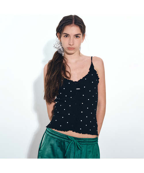 NICK&NICOLE(ニックアンドニコール)の「DOT LABEL SLEEVELESS TOP_BLACK(Tシャツ/カットソー・レディース・ブラック・FREE)」の1枚目の写真