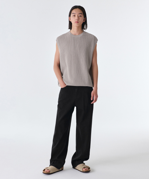 MUSINSA STANDARD（ムシンサスタンダード）の「リネンライクワイドデニムパンツ[ブラック]（デニムパンツ・メンズ・その他・40/38/42/36/34/28/29/32/30/31/33/26/27）」の2枚目の写真