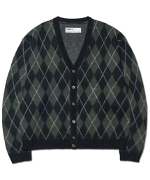 ARGYLE HAIRY CARDIGAN - KHAKI