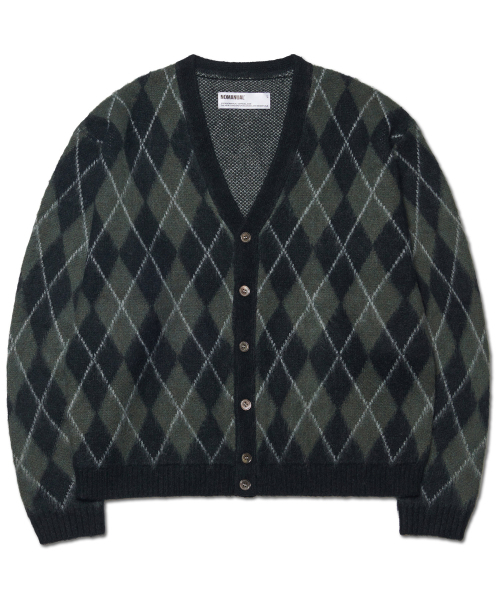 ARGYLE HAIRY CARDIGAN - KHAKI
