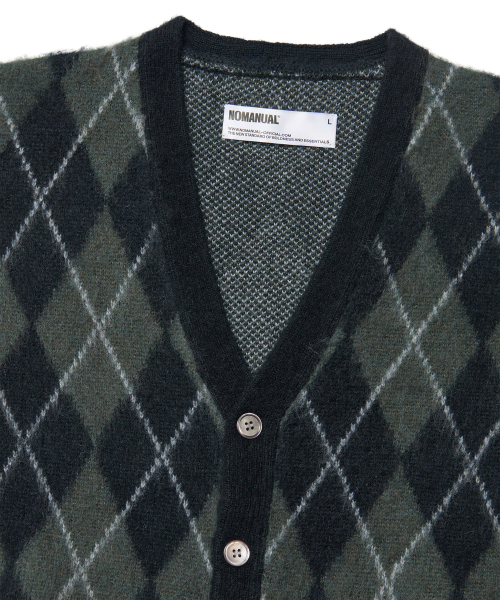 NOMANUAL（NOMANUAL）の「ARGYLE HAIRY CARDIGAN - KHAKI（カーディガン/ボレロ・レディース・その他・LARGE/X-LARGE/MEDIUM）」の5枚目の写真