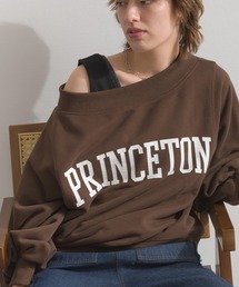 enhaut（アンオート）の「裏起毛 ブラスト加工 オフショル カレッジロゴ スウェット プルオーバー（スウェット・レディース）」