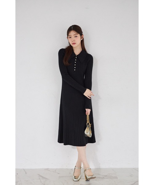 Y☆203 ぶるー ZOZO限定】襟付きリブニットワンピース（ワンピース）｜tocco closet