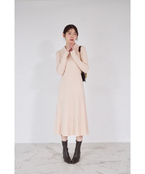 Y☆203 ぶるー ZOZO限定】襟付きリブニットワンピース（ワンピース）｜tocco closet