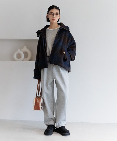 BAYFLOW（ベイフロー）の「[シルエットアレンジ可能]チェックシャギーショートコート（その他アウター・レディース・ブラウン/オフホワイト・MEDIUM/SMALL）」の3枚目の写真