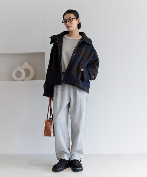 BAYFLOW（ベイフロー）の「[シルエットアレンジ可能]チェックシャギーショートコート（その他アウター・レディース・ブラウン/オフホワイト・MEDIUM/SMALL）」の4枚目の写真