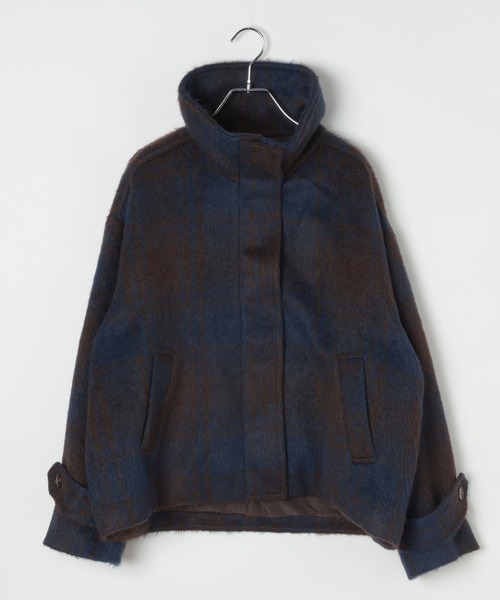 BAYFLOW（ベイフロー）の「[シルエットアレンジ可能]チェックシャギーショートコート（その他アウター・レディース・ブラウン/オフホワイト・MEDIUM/SMALL）」の20枚目の写真