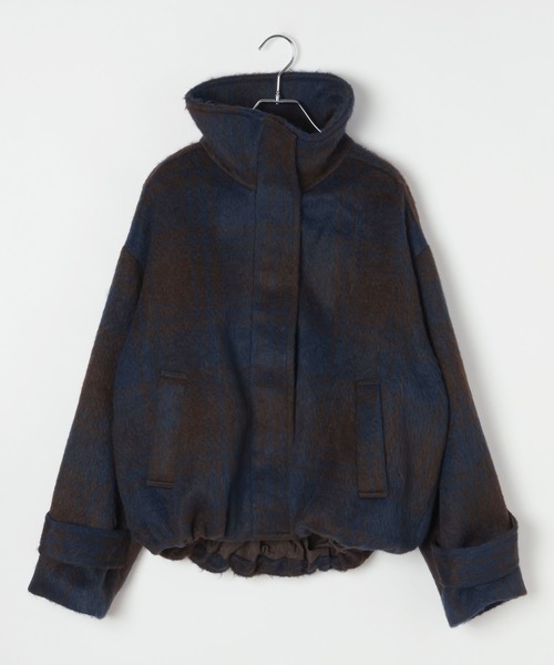 ◆新品◆ベイフロー cahoさんコラボ◆シャギージャケット◆コート シルエットアレンジ可能]チェックシャギーショートコート（その他