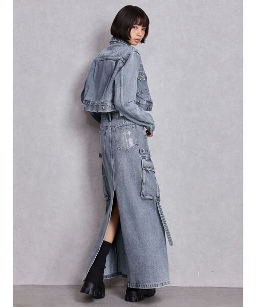 GYDA（ジェイダ）の「ハイウエストG bijou CARGOデニムロングスカート（デニムスカート・レディース・インディゴブルー/ライトブルー・SMALL/MEDIUM）」の5枚目の写真