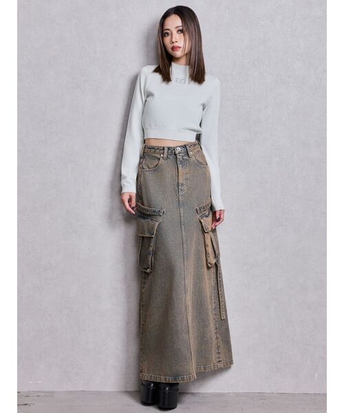 GYDA（ジェイダ）の「ハイウエストG bijou CARGOデニムロングスカート（デニムスカート・レディース・インディゴブルー/ライトブルー・SMALL/MEDIUM）」の10枚目の写真