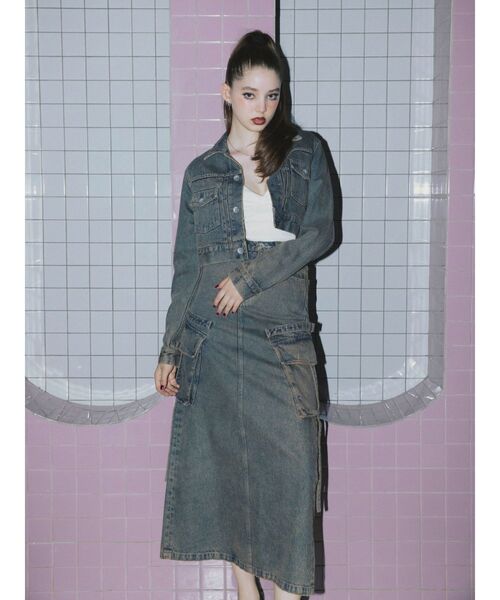 GYDA（ジェイダ）の「ハイウエストG bijou CARGOデニムロングスカート（デニムスカート・レディース・インディゴブルー/ライトブルー・SMALL/MEDIUM）」の16枚目の写真