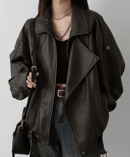 フェイクレザー ライダースジャケット（ライダースジャケット