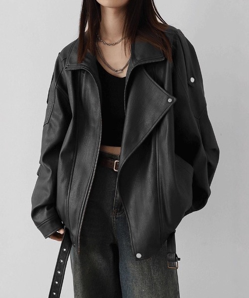 フェイクレザー ライダースジャケット（ライダースジャケット