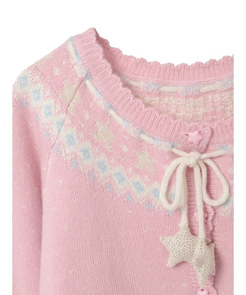 ピンクハウス　編み込み　セーター　ニット　ハンドニット　ノルディック柄　ウール ピンク×白ノルディックセーター&手袋 - ピンクハウス通販｜リサイクル