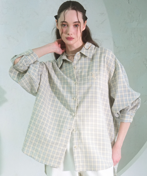 Vivacious(ビバシャス)の「Lasol Spring Check Shirt - 2COL(シャツ/ブラウス・レディース・ブラウン/ライトグリーン・FREE)」の4枚目の写真