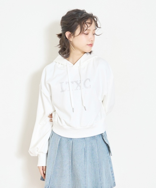 LOVETOXIC(ラブトキシック)の「【LTXC】裏シャギークロップドパーカー(パーカー・キッズ・オフホワイト/ブラック/カラフル・M:150cm/130cm/L:160cm/S:140cm)」の1枚目の写真