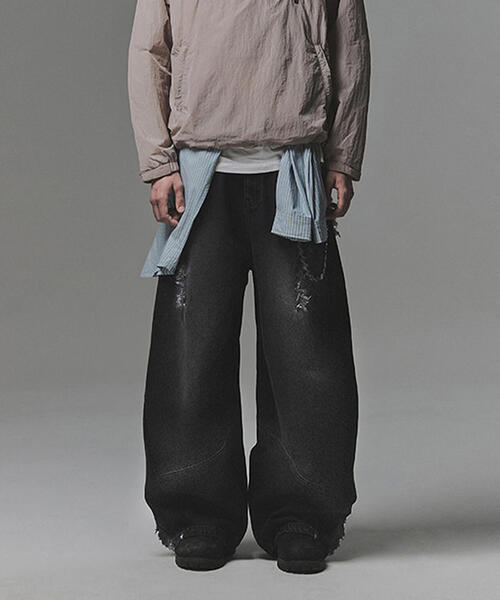 NOT4NERD（ノットフォーナード）の「NOT4NERD/ノットフォーナード/Multi Cut Off Curved Denim Pants（デニムパンツ・メンズ・その他4/ブラック・L/XL/M）」の4枚目の写真
