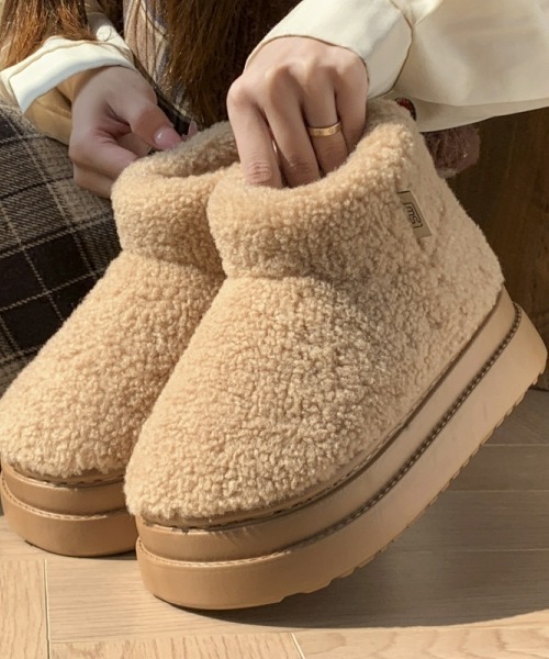 セール】Y2Kガーリー レトロ厚底もこもこハイカットスノーブーツ