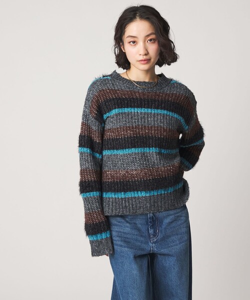 CITEN(シテン)の「<CITEN>ミックスボーダーニット(ニット/セーター・レディース・ダークグレー/ライトグレー・FREE)」の1枚目の写真