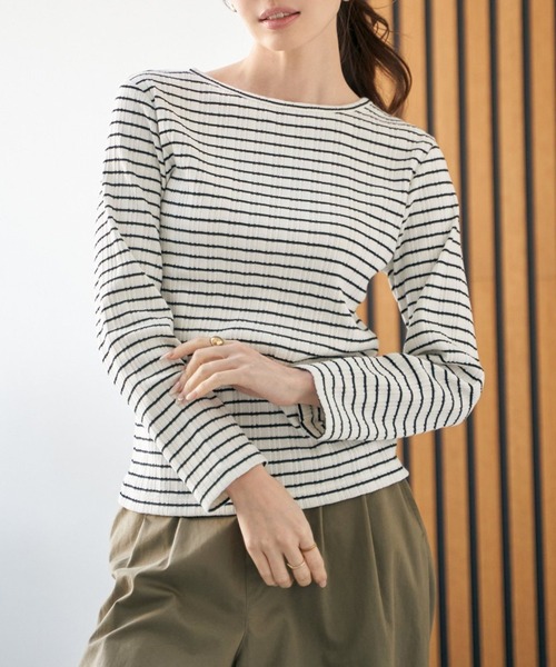 ikka(イッカ)の「ストライプジャガードプルオーバー(Tシャツ/カットソー・レディース・その他3/オフホワイト/サックスブルー/ブラック/ライトグレー・L/M/S)」の5枚目の写真