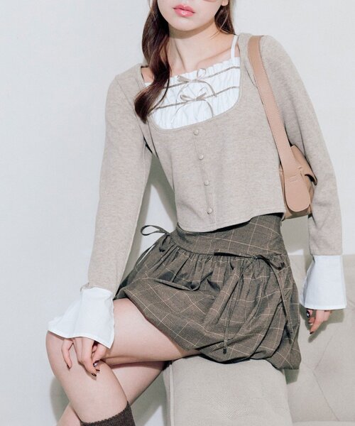 OLIVE des OLIVE（オリーブデオリーブ）の「レイヤードトップス（Tシャツ/カットソー・レディース・オフホワイト/モカ/ブラック・FREE）」の3枚目の写真