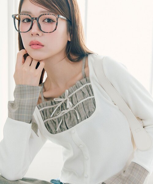 OLIVE des OLIVE（オリーブデオリーブ）の「レイヤードトップス（Tシャツ/カットソー・レディース・オフホワイト/モカ/ブラック・FREE）」の13枚目の写真