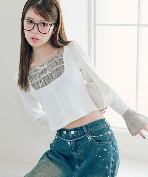 OLIVE des OLIVE（オリーブデオリーブ）の「レイヤードトップス（Tシャツ/カットソー・レディース・オフホワイト/モカ/ブラック・FREE）」の14枚目の写真