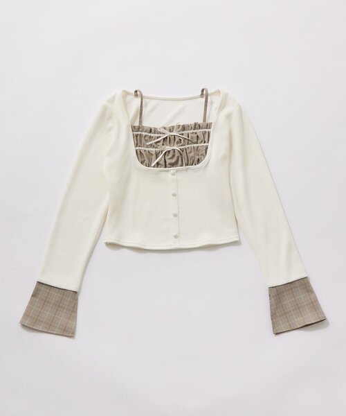 OLIVE des OLIVE（オリーブデオリーブ）の「レイヤードトップス（Tシャツ/カットソー・レディース・オフホワイト/モカ/ブラック・FREE）」の16枚目の写真