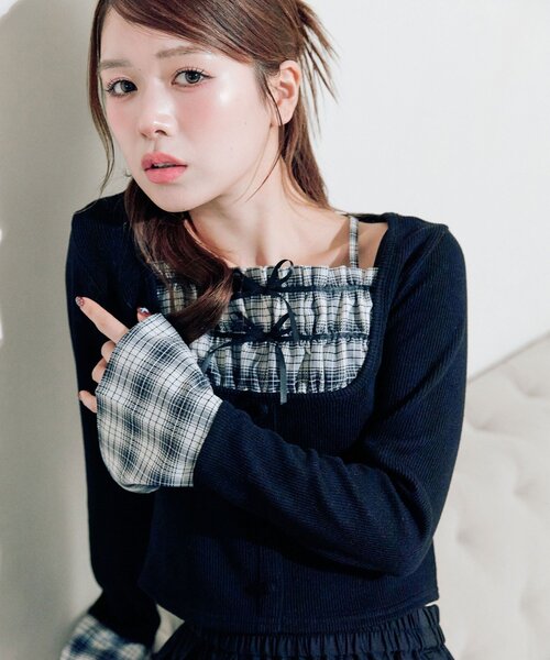 OLIVE des OLIVE（オリーブデオリーブ）の「レイヤードトップス（Tシャツ/カットソー・レディース・オフホワイト/モカ/ブラック・FREE）」の19枚目の写真