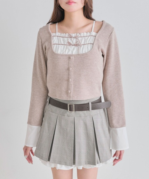 OLIVE des OLIVE（オリーブデオリーブ）の「レイヤードトップス（Tシャツ/カットソー・レディース・オフホワイト/モカ/ブラック・FREE）」の4枚目の写真